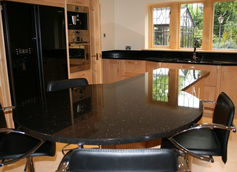 Star galaxy granite worktop Granite worktop repair, curved island bar had a crack on the edge. Scrathes on the granite were also visible but very slight.