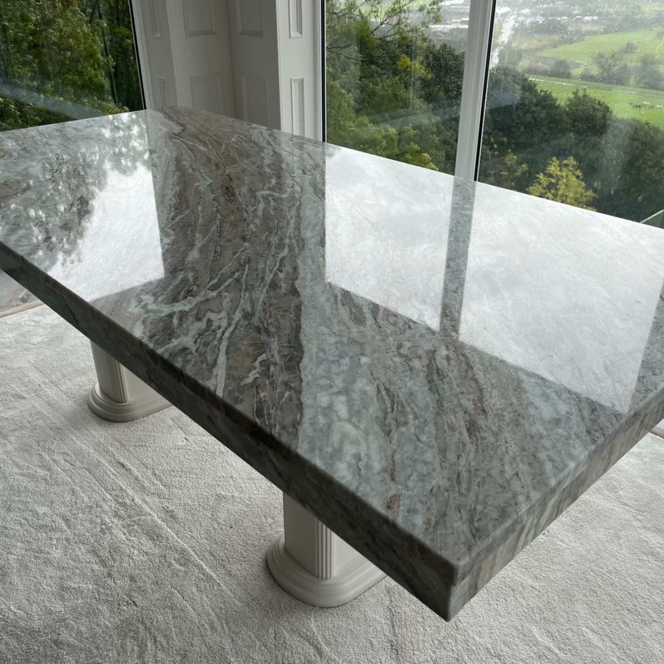 Marble table top fully polished to a high gloss. Surface restoration in shelley huddersfield. Marble table top scratched on the surface ,rebuff and polished marble to a high gloss finish.